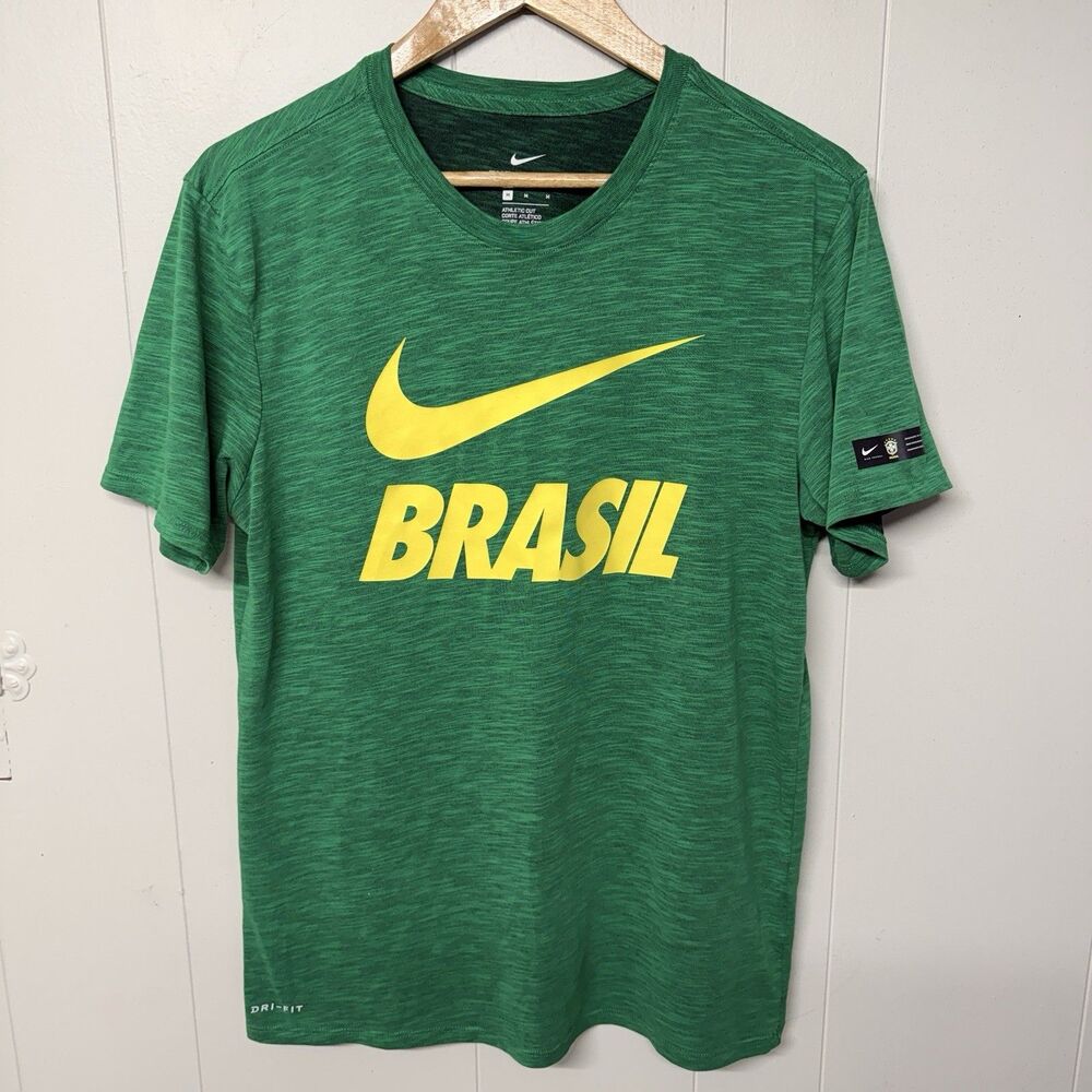 NIKE Brasil Football Soccer Shirt Dri Fit 888867-749 Green Men M EUC
